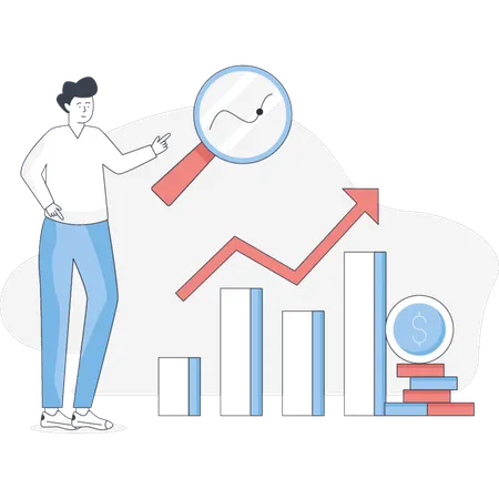 The boy is doing research on sale growth  Illustration