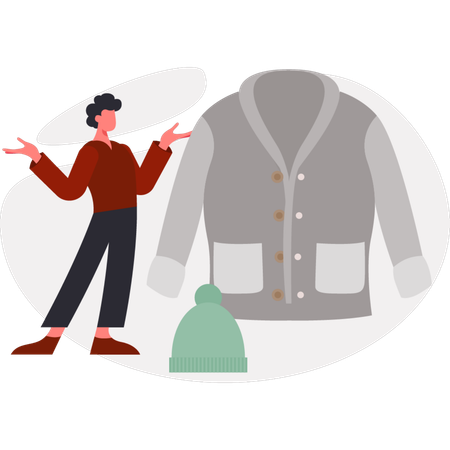 The boy is explain about fught jacket  Illustration