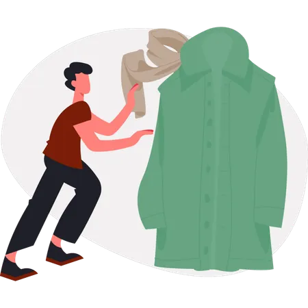 The boy is explain about long coat  Illustration