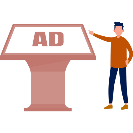 The boy is explaining ad board  Illustration