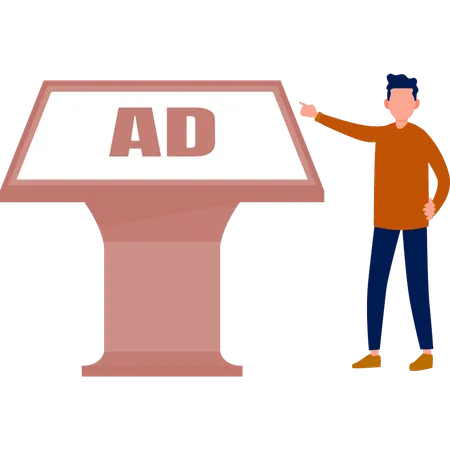 The boy is explaining ad board  Illustration