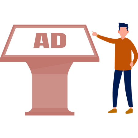 The boy is explaining ad board  Illustration