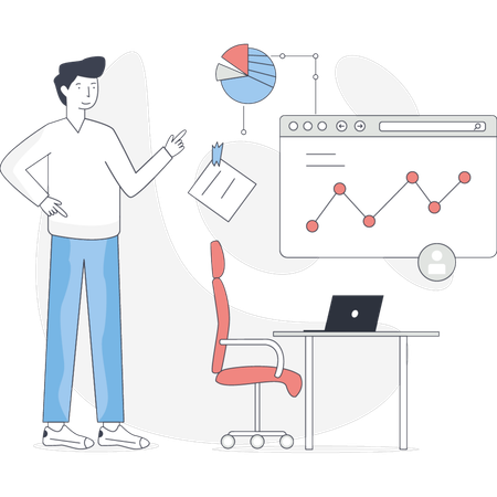The boy is explaining business analysis  Illustration