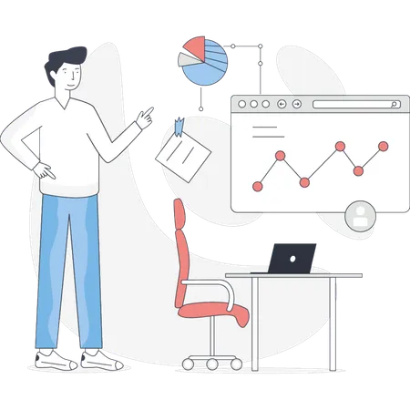 The boy is explaining business analysis  Illustration