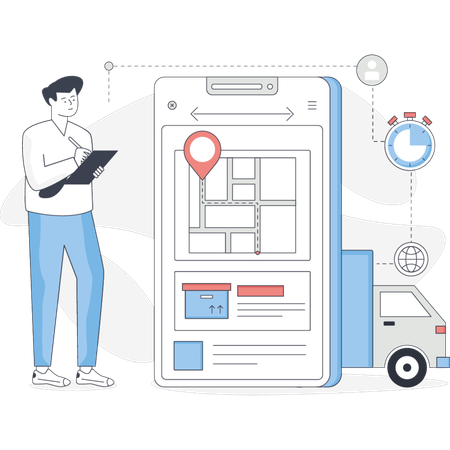 The boy is finding delivery location  Illustration