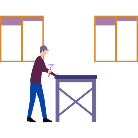 The boy is fitting the table  Illustration