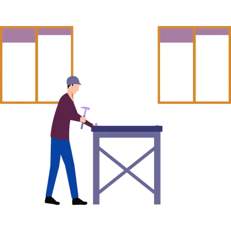 The Boy Is Fitting The Table Illustration