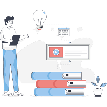 The boy is getting learning book ideas  Illustration