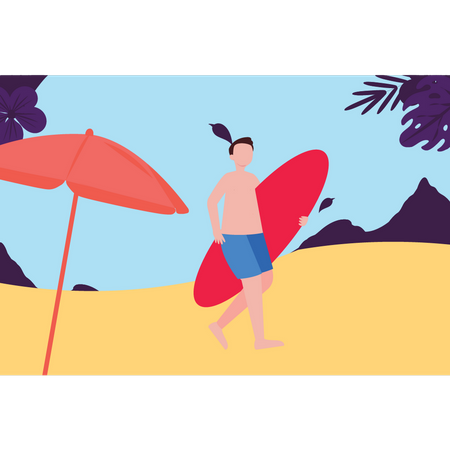 The boy is going for surfing  Illustration