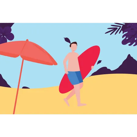 The boy is going for surfing  Illustration