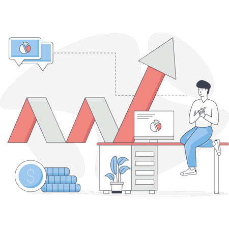 The boy is happy with business growth  Illustration
