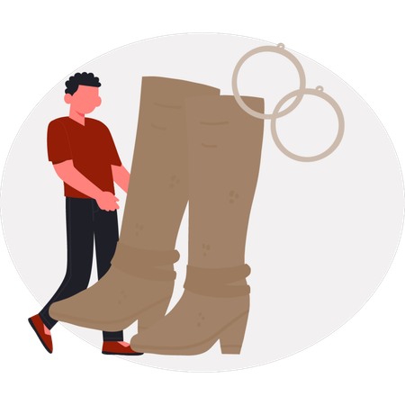 The boy is holding cals shoes  Illustration