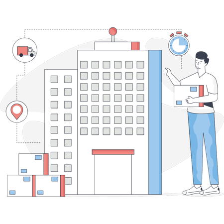 The boy is holding delivery box  Illustration