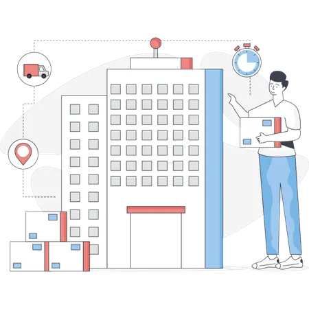 The boy is holding delivery box  Illustration