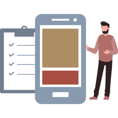 The boy is looking at the checklist  Illustration