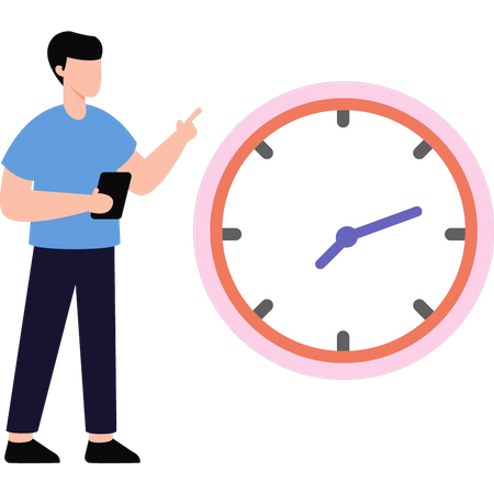 The boy is looking at the time clock  Illustration