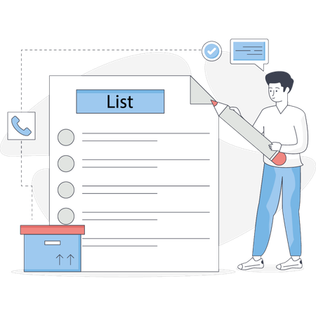 The boy is making inventory list  Illustration
