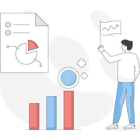 The boy is managing business chart  Illustration