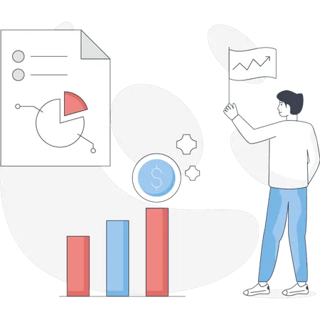 The boy is managing business chart  Illustration