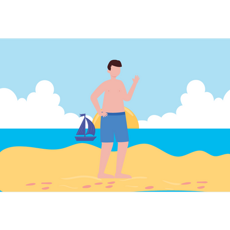 The boy is on the beach  Illustration
