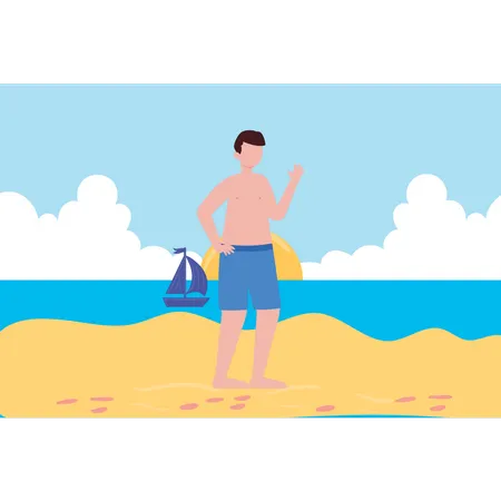 The boy is on the beach  Illustration