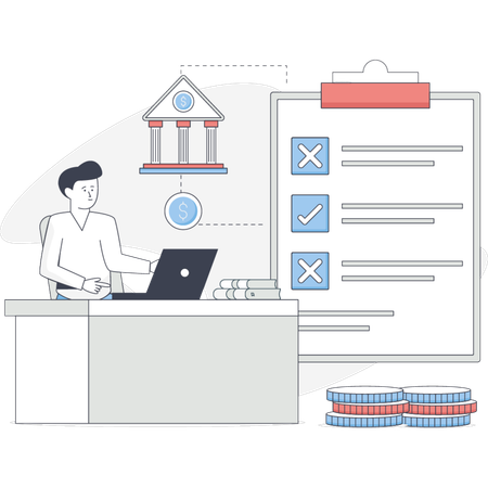 The boy is paying bank loan  Illustration
