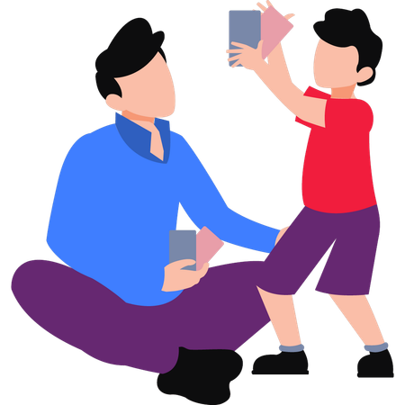 The Boy Is Playing Cards With A Kid  Illustration
