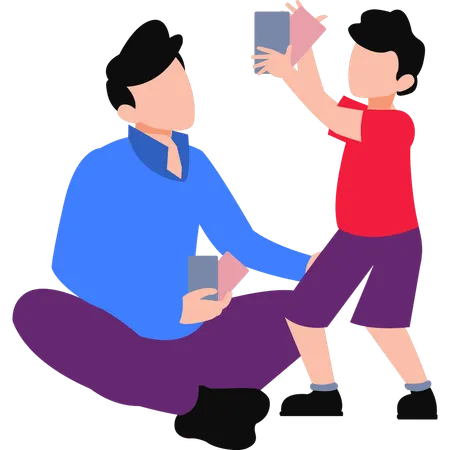 The Boy Is Playing Cards With A Kid  Illustration