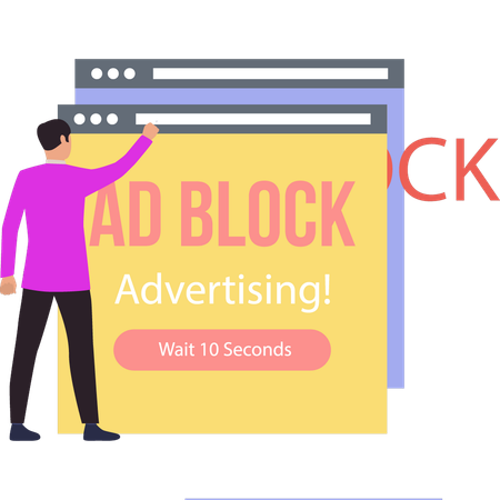 The boy is pointing at the ad block.  Illustration