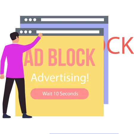 The boy is pointing at the ad block.  Illustration
