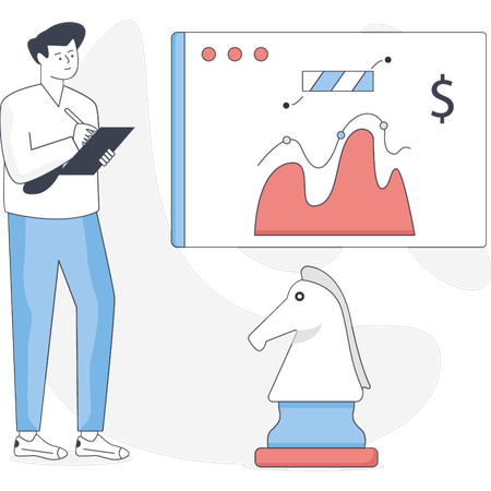 The boy is pointing business data analytics  Illustration