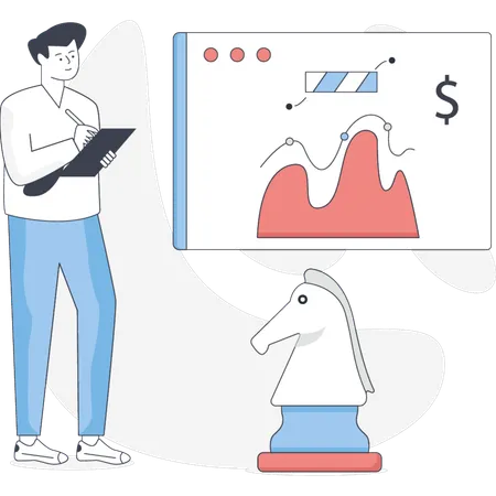 The boy is pointing business data analytics  Illustration