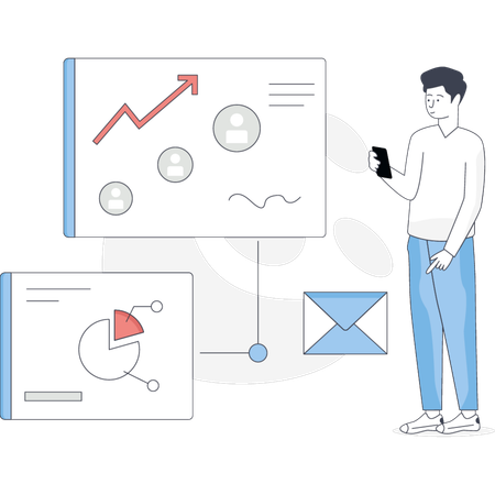 The boy is pointing business growth graph  Illustration