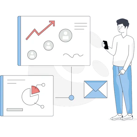 The boy is pointing business growth graph  Illustration