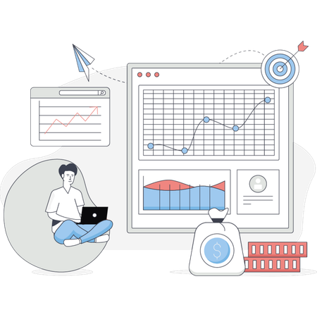 The boy is pointing financial target  Illustration