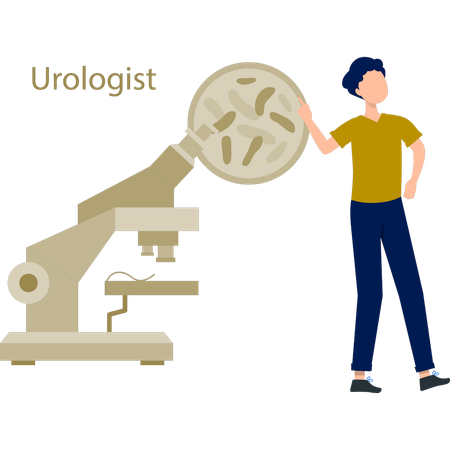 The boy is pointing microscope machine  Illustration