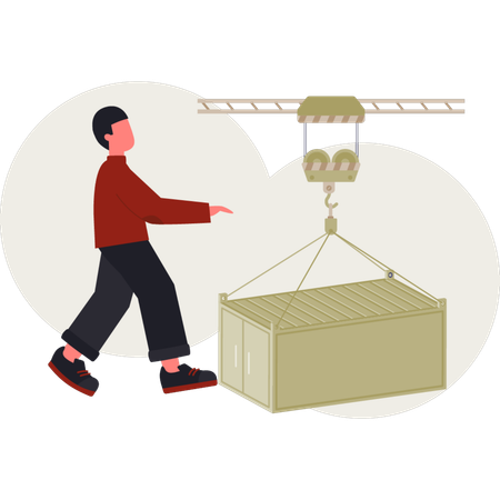 The boy is pointing shipping container  Illustration