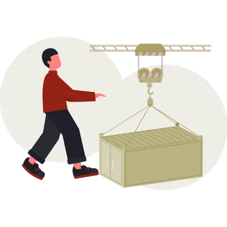 The boy is pointing shipping container  Illustration