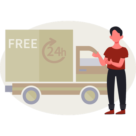 The boy is pointing shipping service  Illustration