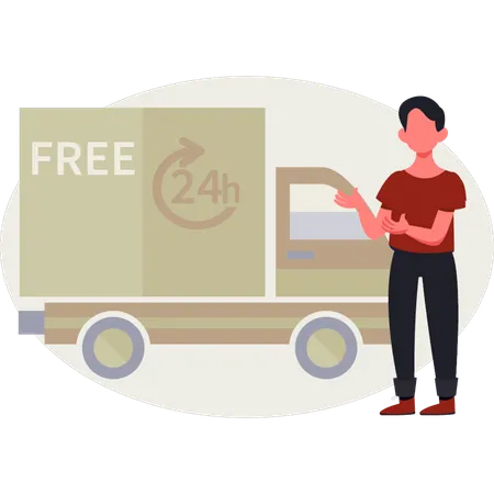 The boy is pointing shipping service  Illustration