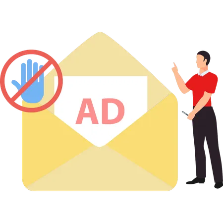 The boy is pointing to an ad in the mail.  Illustration