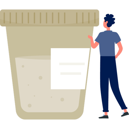 The boy is pointing to the chemicals in the jar  Illustration