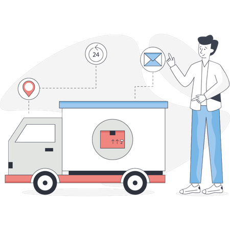The boy is pointing tuck delivery  Illustration