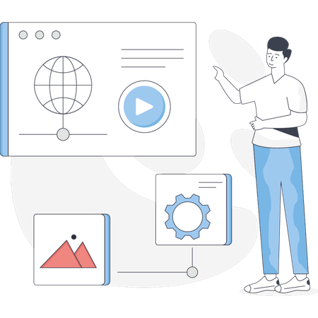 The boy is pointing web hosting  Illustration