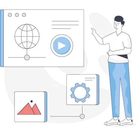 The boy is pointing web hosting  Illustration
