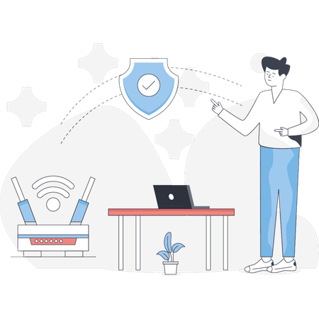 The boy is pointing wireless connection  Illustration