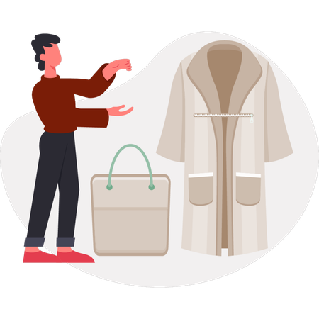 The boy is presenting bath coat  Illustration