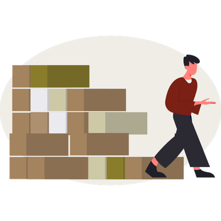 The boy is presenting delivery export container  Illustration