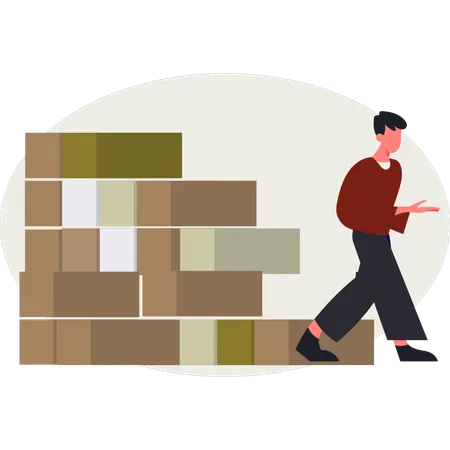 The boy is presenting delivery export container  Illustration