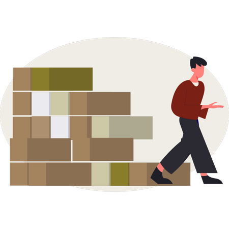 The boy is presenting delivery export container  Illustration